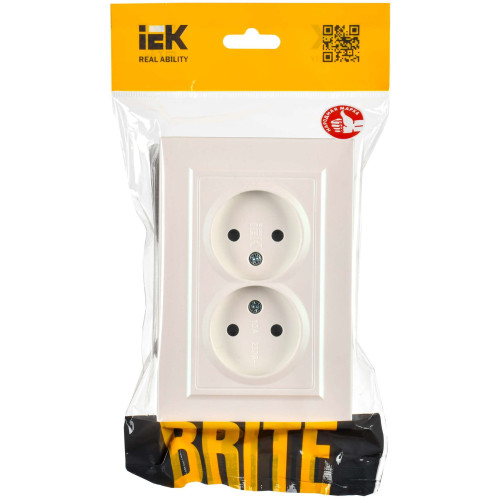 BRITE Розетка 2-местная без заземления с защитными шторками 10А в сборе РСш12-2-БрЖ жемчуг IEK