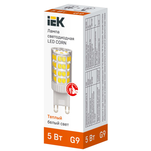 Лампа светодиодная CORN капсула 5Вт 230В 3000К керамика G9 IEK