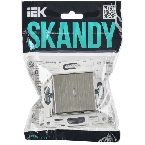 SKANDY Выключатель 1-клавишный проходной с индикацией 10А SK-V08N металл никель IEK