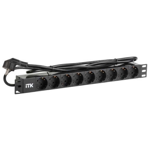 ITK PDU 9 розеток DIN49440 (нем. станд.) 1U, шнур 2м вилка DIN49441 (нем. станд.), алюминиевый профиль, черный