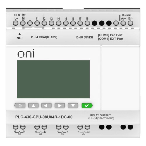 ПЛК 430 Модуль ЦПУ 4 DI 4 UI (0-10 В/DI) 4 RO 24В DC с Ethernet портом с экраном ONI