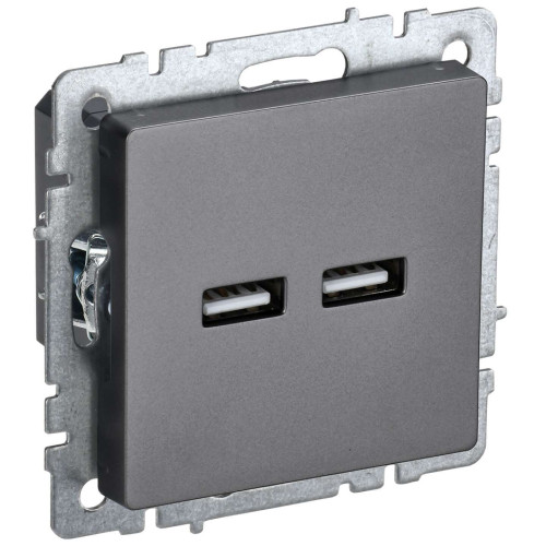 BRITE Розетка USB A+A 5В 3,1А РЮ10-1-БрС сталь IEK