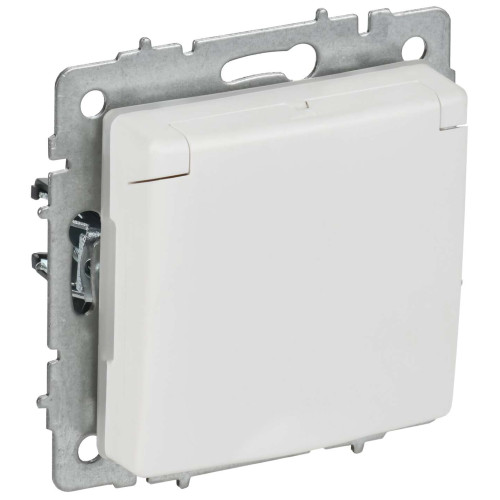 BRITE Розетка 1-местная с заземлением с защитными шторками и крышкой 16А IP44 РСбш10-3-44-БрАБ арктический белый IEK
