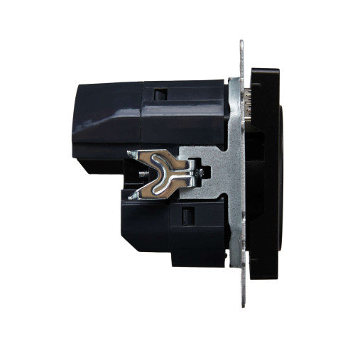 BRITE Розетка 1-местная с заземлением с защитными шторками 16А с USB A+A 5В 2,1А РЮш10-1-БрЧ черный IEK