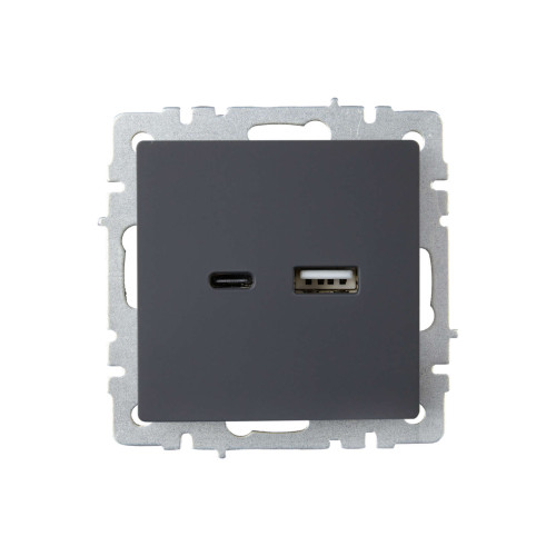 BRITE Розетка USB A+C 18Вт РЮ11-1-БрГ графит IEK