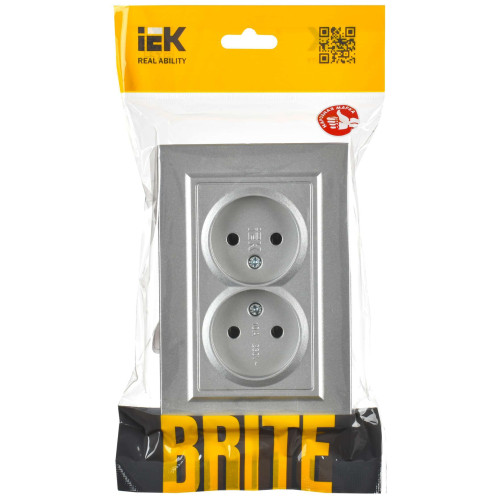 BRITE Розетка 2-местная без заземления без защитных шторок 10А в сборе РС12-2-БрА алюминий IEK