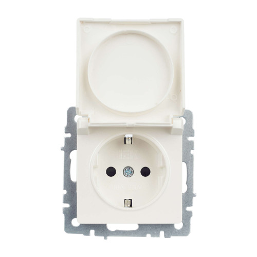 BRITE Розетка 1-местная с заземлением с защитными шторками и крышкой 16А IP44 РСбш10-3-44-БрЖ жемчуг IEK