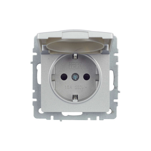 BRITE Розетка 1-местная с заземлением с защитными шторками и крышкой 16А IP44 РСбш10-3-44-БрА алюминий IEK