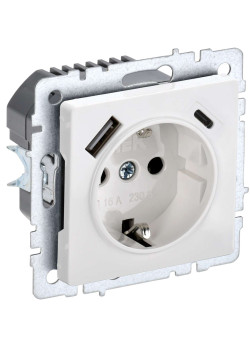 BRITE Розетка 1-местная с заземлением с защитными шторками 16А с USB A+C 18Вт РЮш11-1-БрБ белый IEK