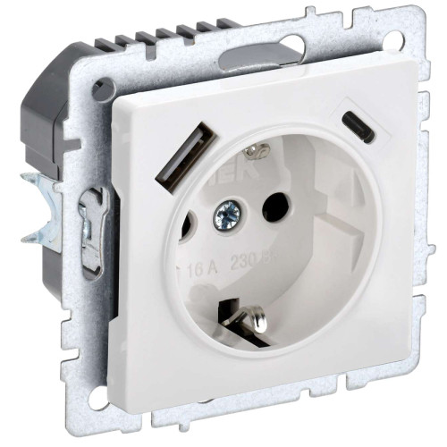 BRITE Розетка 1-местная с заземлением с защитными шторками 16А с USB A+C 18Вт РЮш11-1-БрБ белый IEK