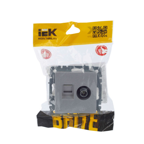 BRITE Розетка двойная TV+RJ45 кат.5E РТВ/РК12-БрА алюминий IEK