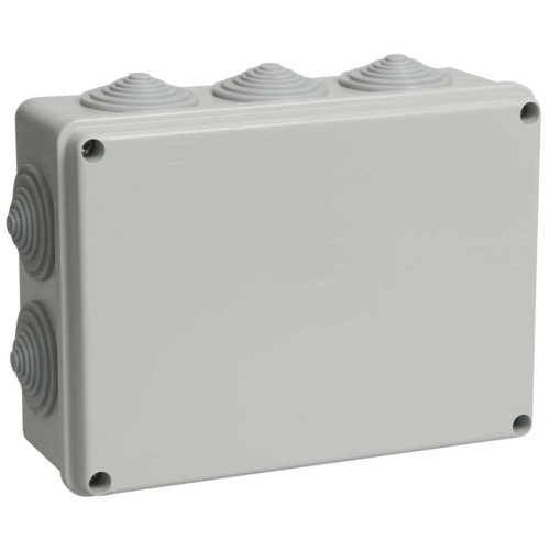 Коробка распаячная КМ41243 для открытой проводки безгалогенная (HF) 190х140х70мм IP44 10 гермовводов серая IEK