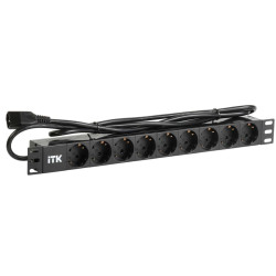 ITK PDU 9 розеток DIN49440 (нем. станд.) 1U, шнур 2м вилка IEC 320 C14, профиль из ПВХ, черный
