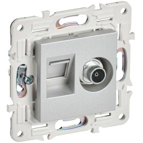 SKANDY Розетка двойная TV+RJ11 SK-A16S серебряный IEK