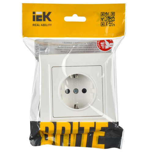 BRITE Розетка 1-местная с заземлением с защитными шторками 16А в сборе РСР14-1-0-БрБ белый IEK