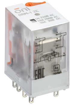 Реле интерфейсное ORM-1 2C 220В AC со светодиодом и тестовой кнопкой ONI