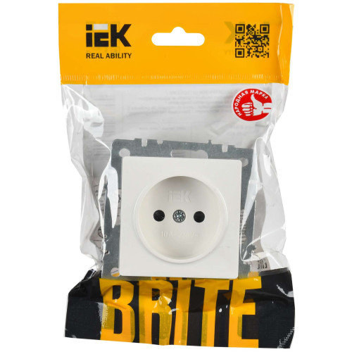 BRITE Розетка 1-местная без заземления с защитными шторками 10А РСш10-2-БрБ белый IEK