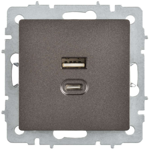 BRITE Розетка USB A+C 45Вт высокоскоростная зарядка РЮ11-2-БрТБ темная бронза IEK