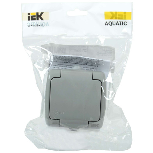AQUATIC Розетка 1-местная с заземлением и крышкой для открытой установки 16А IP54 РСш12-2-А IEK