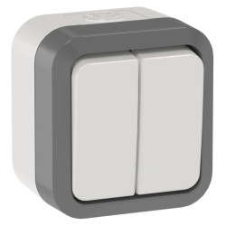 TORS Выключатель двухклавишный проходной 10А IP55 TS225 сер-бел IEK
