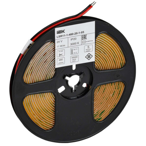 Лента светодиодная 5м COB 480LED/м 11Вт/м IP20 ширина 8мм 24В теплый белый IEK