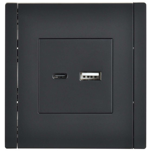 FORTE&PIANO Розетка USB A+C 18Вт FP151 черный IEK
