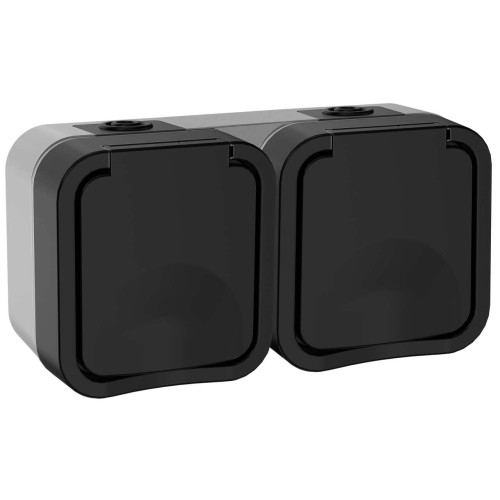 TORS Розетка 2-местная горизонтальная 16А IP55 TS122 графит IEK