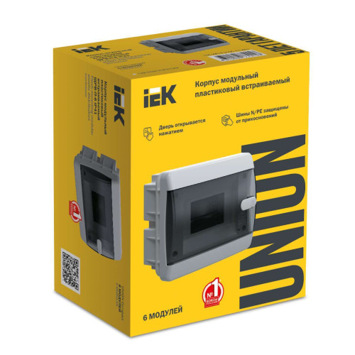 UNION Compact Корпус пластиковый ЩРВ-П-6 IP41 черная прозрачная дверь IEK