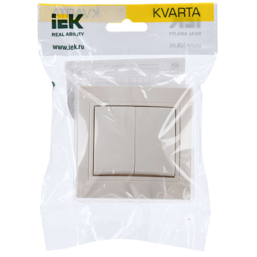 KVARTA Выключатель 2-клавишный 10А ВС10-2-0-ККм-44 кремовый IEK