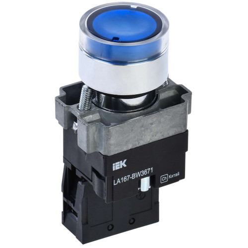 Кнопка управления LA167-BW3671 d=22мм RC 1NO с подсветкой синяя IEK