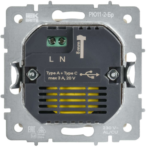 BRITE Розетка USB A+C 45Вт высокоскоростная зарядка РЮ11-2-БрБ белый IEK