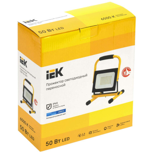 Прожектор светодиодный СДО 06-50П переносной 6500К IP65 черный IEK