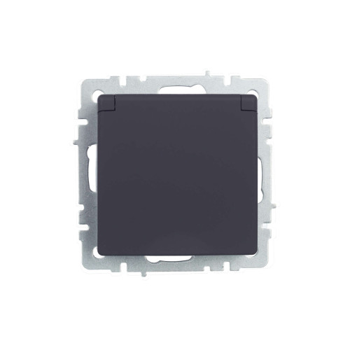 BRITE Розетка 1-местная с заземлением с защитными шторками и крышкой 16А IP44 РСбш10-3-44-БрГ графит IEK