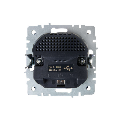 BRITE Розетка 1-местная с заземлением с защитными шторками 16А с USB A+C 18Вт РЮш11-1-БрС сталь IEK