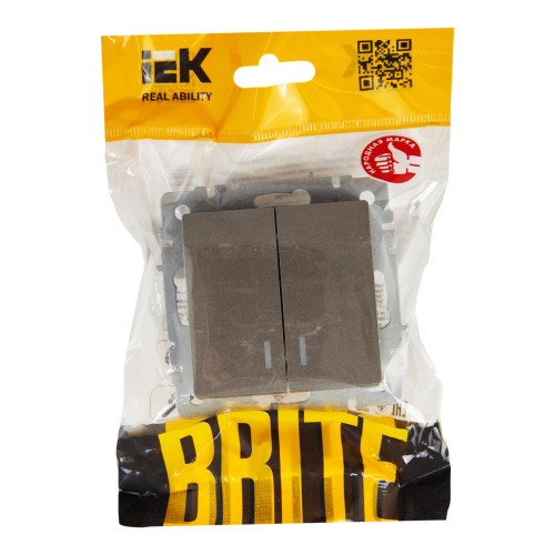 BRITE Выключатель 2-клавишный с индикацией 10А ВС10-2-1-БрС сталь IEK