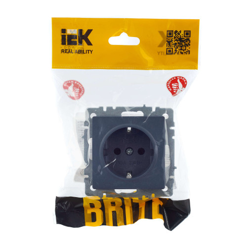 BRITE Розетка 1-местная с заземлением с защитными шторками 16А РС14-1-0-БрМ маренго IEK