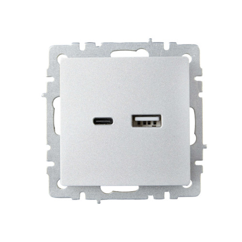BRITE Розетка USB A+C 18Вт РЮ11-1-БрА алюминий IEK