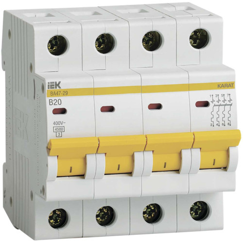 KARAT Автоматический выключатель ВА47-29 4P B 20А 4,5кА IEK