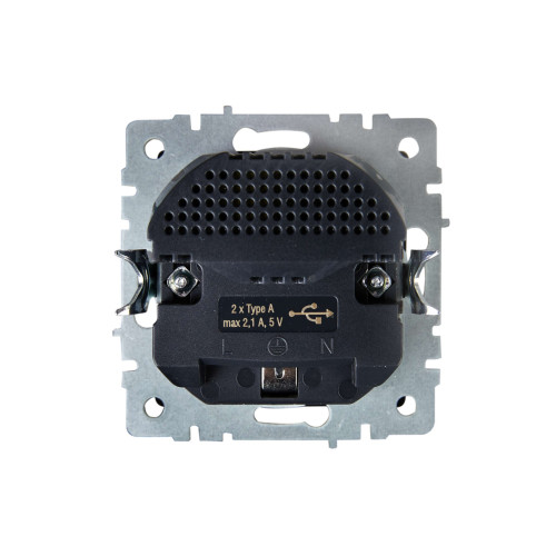 BRITE Розетка 1-местная с заземлением с защитными шторками 16А с USB A+A 5В 2,1А РЮш10-1-БрА алюминий IEK