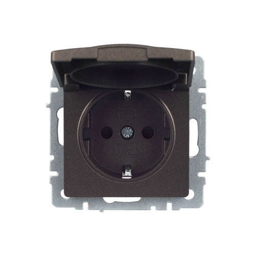 BRITE Розетка 1-местная с заземлением с защитными шторками и крышкой 16А IP20 РСбш10-3-БрТБ темная бронза IEK