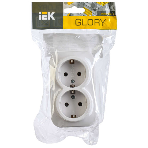GLORY Розетка 2-местная для открытой установки с заземлением без защитных шторок 16А РС22-3-ХБ белый IEK
