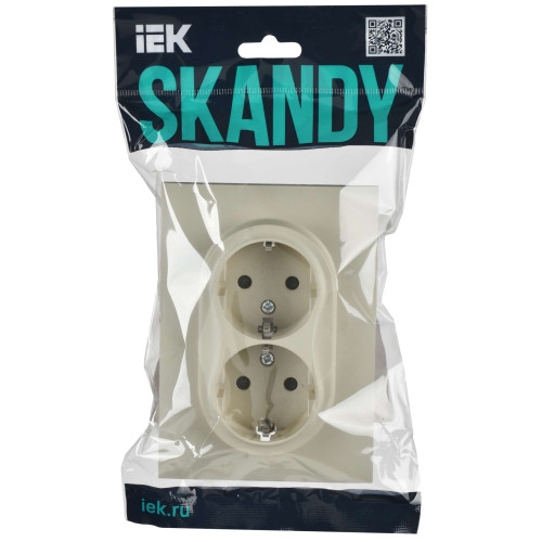 SKANDY Розетка 2-местная с заземлением с защитными шторками 16А в сборе SK-R07B бежевый IEK