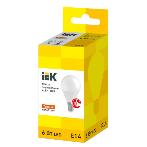 Лампа светодиодная ALFA G45 шар 6Вт 230В 3000К E14 IEK
