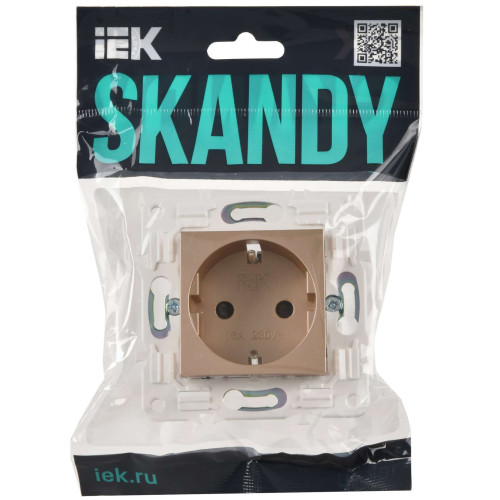 SKANDY Розетка с заземлением с защитными шторками 16А безвинтовое крепление SK-R06Sa песочный IEK