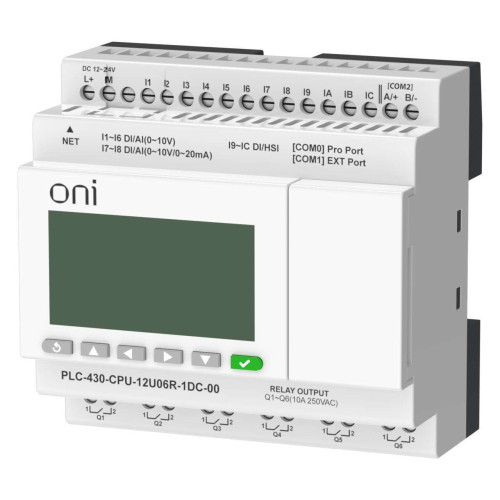 ПЛК 430 Модуль ЦПУ 4 DI 6 UI (0-10 В/DI) 2 UI (0-10 В/0-20 мА/DI) 6 RO 24В DC с Ethernet портом с экраном ONI