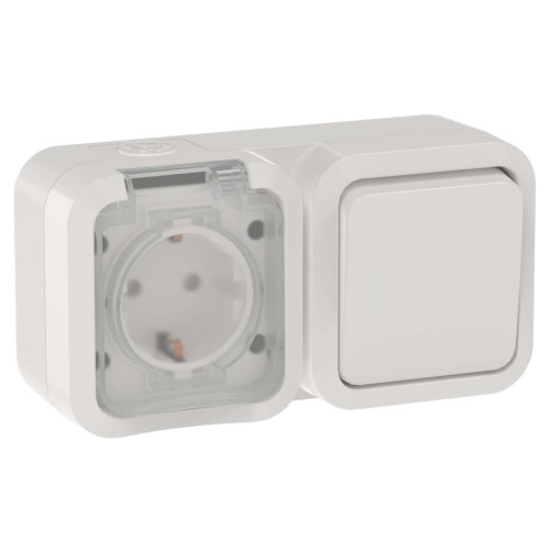TORS Блок розетка + выключатель горизонтальный 16А IP55 TS342 белый IEK