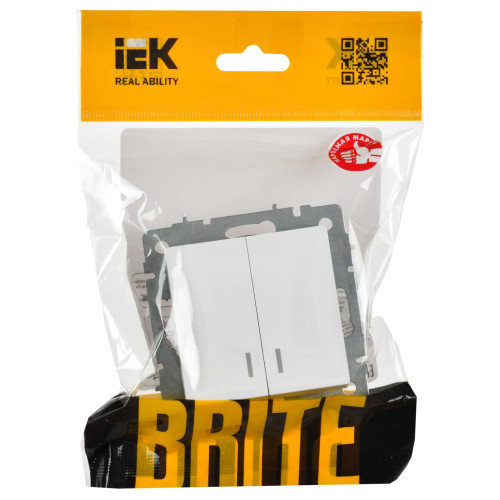BRITE Выключатель 2-клавишный с индикацией 10А безвинтовое крепление ВС11-2-1-БрАБ арктический белый IEK