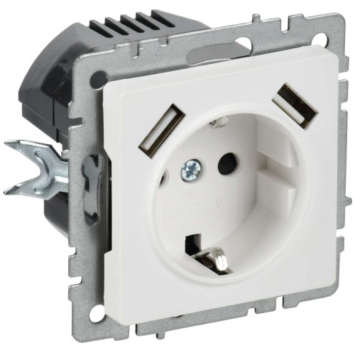 BRITE Розетка 1-местная с заземлением с защитными шторками 16А с USB A+A 5В 3,1А РЮш10-2-БрАБ арктический белый IEK