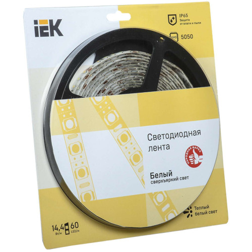 Лента светодиодная 5м блистер LSR-5050WW60-14,4-IP65-12V IEK
