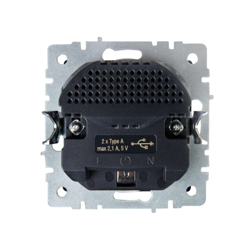 BRITE Розетка 1-местная с заземлением с защитными шторками 16А с USB A+A 5В 2,1А РЮш10-1-БрГ графит IEK